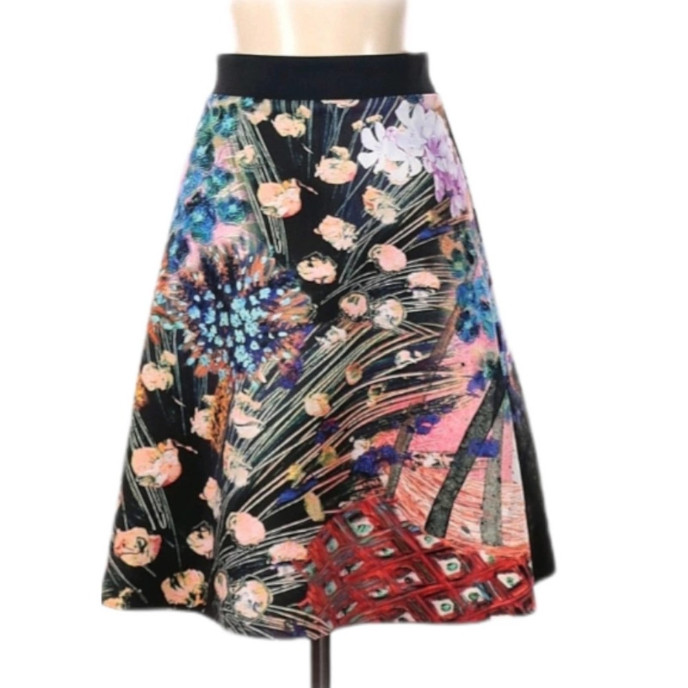 EUC Clover Canyon Floral A-line Skirt Size XS Black Pink Blue White